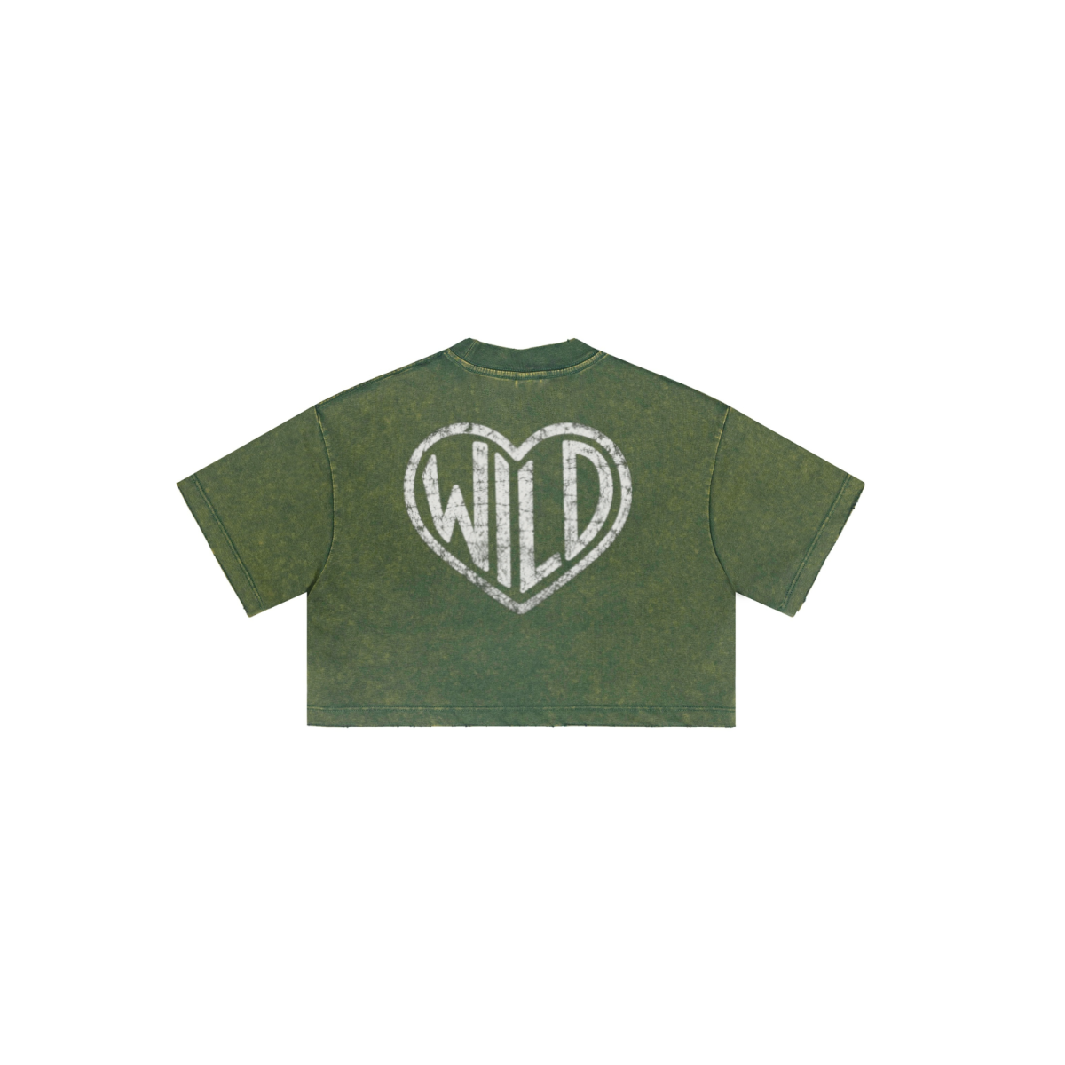 230GSM Women’s Cool-Touch Cropped High-Street Color Retro Snow-Wash T-shirt Dark Green