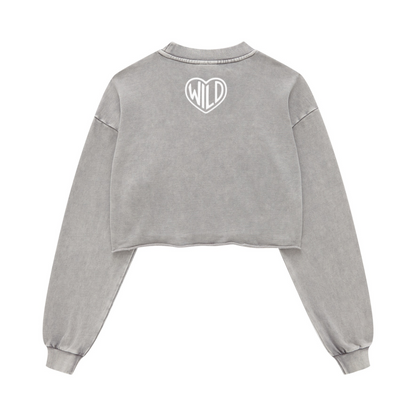 380GSM Women's Heavyweight Pigment-Wash Raw-Hem Cropped Long-Sleeve T-Shirt Medium gray
