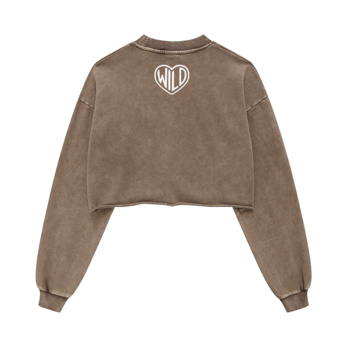 380GSM Women's Heavyweight Pigment-Wash Raw-Hem Cropped Long-Sleeve T-Shirt Coffee 