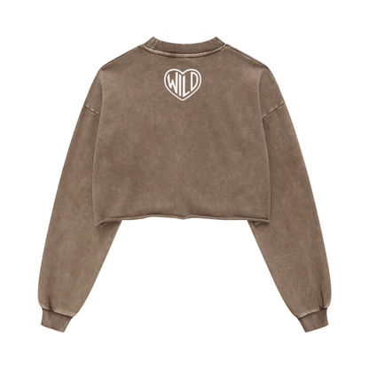 380GSM Women's Heavyweight Pigment-Wash Raw-Hem Cropped Long-Sleeve T-Shirt Coffee 