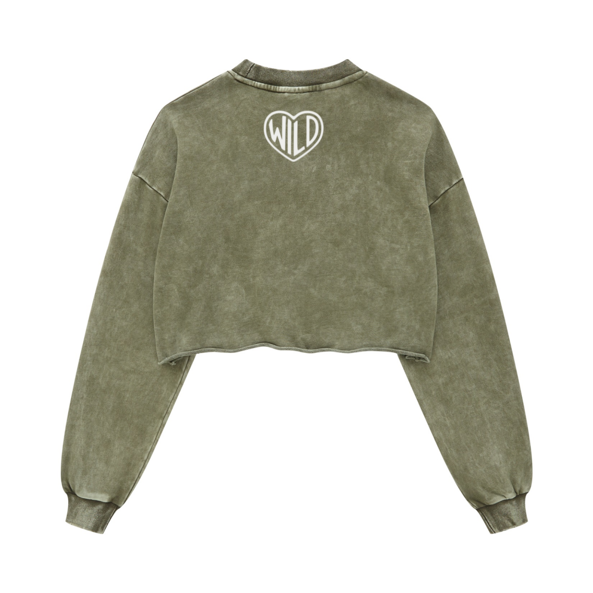 380GSM Women's Heavyweight Pigment-Wash Raw-Hem Cropped Long-Sleeve T-Shirt Olive green