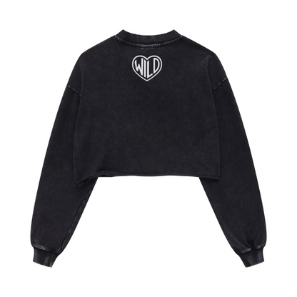 380GSM Women's Heavyweight Pigment-Wash Raw-Hem Cropped Long-Sleeve T-Shirt Snow wash
