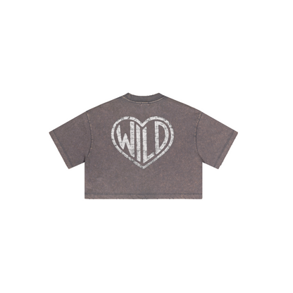 230GSM Women’s Cool-Touch Cropped High-Street Color Retro Snow-Wash T-shirt Raspberry Purple