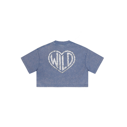 230GSM Women’s Cool-Touch Cropped High-Street Color Retro Snow-Wash T-shirt Washed Blue