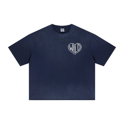 280GSM Men's Double Yarn Vintage Spray Washed Boxy T-Shirt Vintage Royal Blue