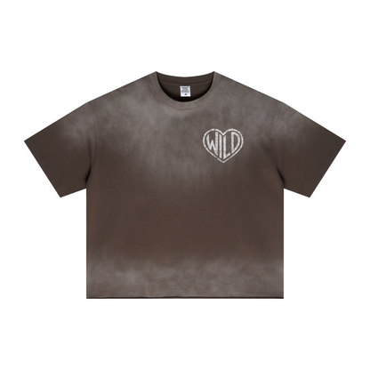 280GSM Men's Double Yarn Vintage Spray Washed Boxy T-Shirt Vintage Brown