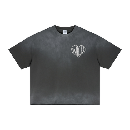 280GSM Men's Double Yarn Vintage Spray Washed Boxy T-Shirt Vintage Dark Grey