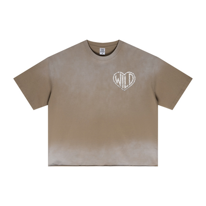 280GSM Men's Double Yarn Vintage Spray Washed Boxy T-Shirt Vintage Khaki