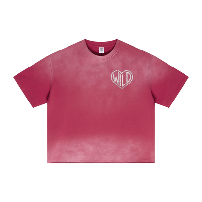 280GSM Men's Double Yarn Vintage Spray Washed Boxy T-Shirt Vintage Red