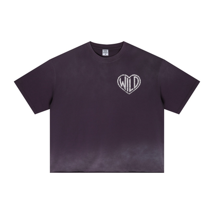 280GSM Men's Double Yarn Vintage Spray Washed Boxy T-Shirt Vintage Purple