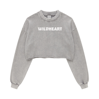 380GSM Women's Heavyweight Pigment-Wash Raw-Hem Cropped Long-Sleeve T-Shirt Medium gray