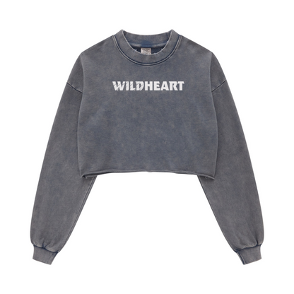 380GSM Women's Heavyweight Pigment-Wash Raw-Hem Cropped Long-Sleeve T-Shirt Royal blue