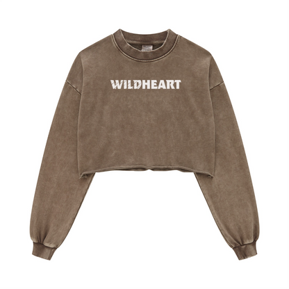380GSM Women's Heavyweight Pigment-Wash Raw-Hem Cropped Long-Sleeve T-Shirt Coffee 