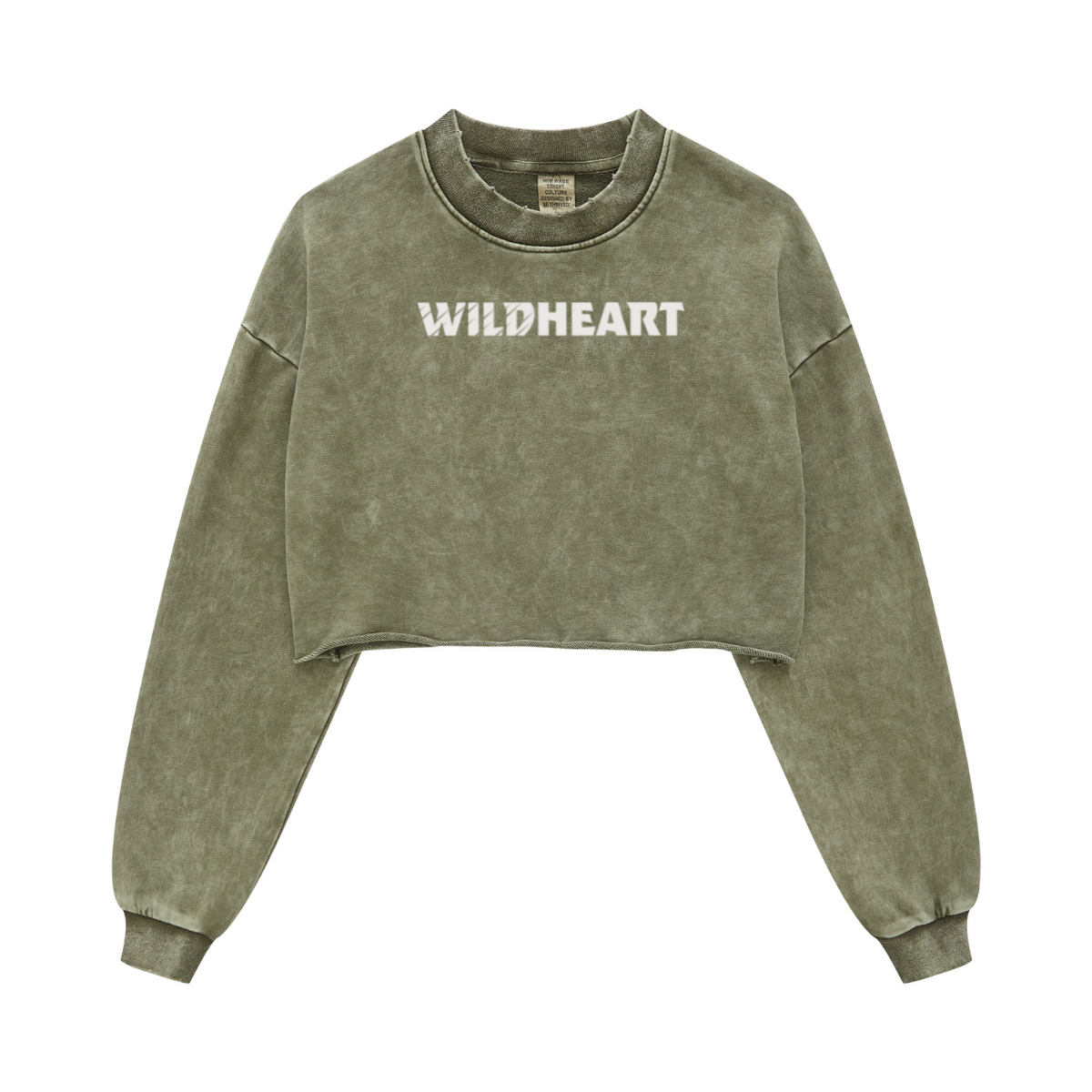 380GSM Women's Heavyweight Pigment-Wash Raw-Hem Cropped Long-Sleeve T-Shirt Olive green