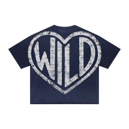 280GSM Men's Double Yarn Vintage Spray Washed Boxy T-Shirt Vintage Royal Blue