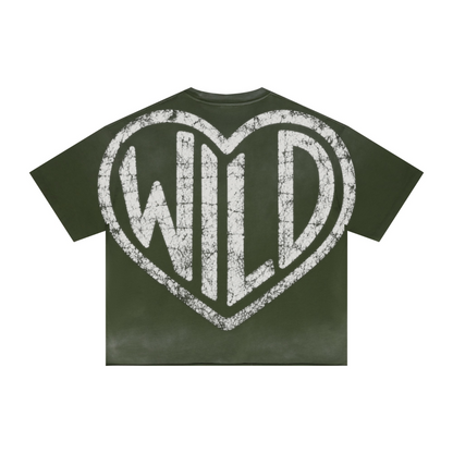 280GSM Men's Double Yarn Vintage Spray Washed Boxy T-Shirt Vintage Army Green