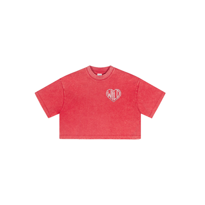 230GSM Women’s Cool-Touch Cropped High-Street Color Retro Snow-Wash T-shirt Red